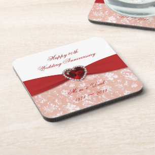 Posavasos Diseño del aniversario de boda del damasco 40.o