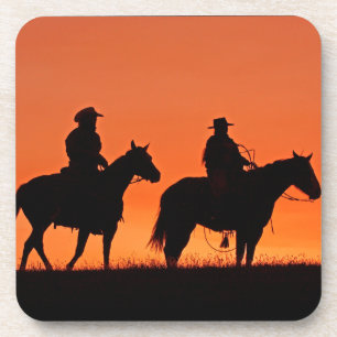 Posavasos Diseño del paseo del vaquero de la puesta del sol
