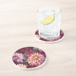 Posavasos Diseño del patrón Dahlia rosa rojo acuarela