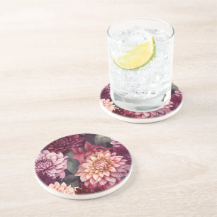 Posavasos Diseño del patrón Dahlia rosa rojo acuarela