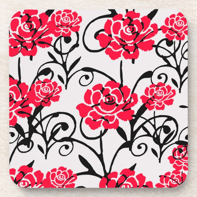 Posavasos Diseño del patrón de Ilustracion floral de rosa ro (Frente)