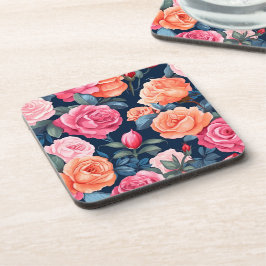 Posavasos Diseño del patrón de Rosas de Naranja rosado rojo