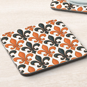 Posavasos Diseño del patrón Fleur-de-lis del barroco negro n