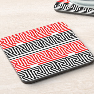 Posavasos Diseño del patrón rojo blanco negro griego de clav