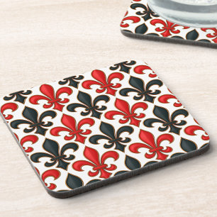 Posavasos Diseño del patrón rojo negro barroco Fleur-de-lis