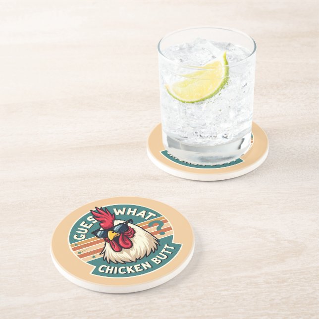 Posavasos Diseño divertido de Chiste retro de pollo trasero (Lado)
