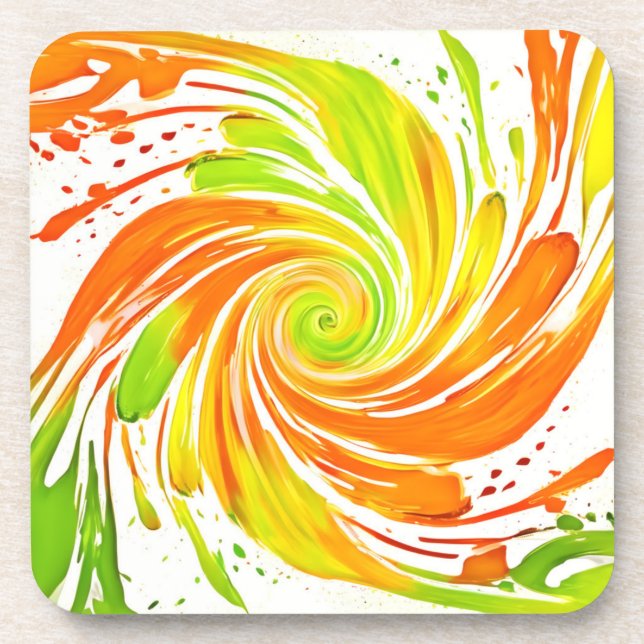 Posavasos Diseño en espiral verde y naranja (Frente)