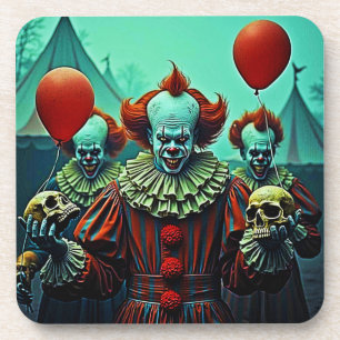Posavasos Diseño escalofriante de escena de terror de payaso
