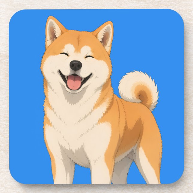Posavasos Diseño Feliz de Perro Akita (Frente)