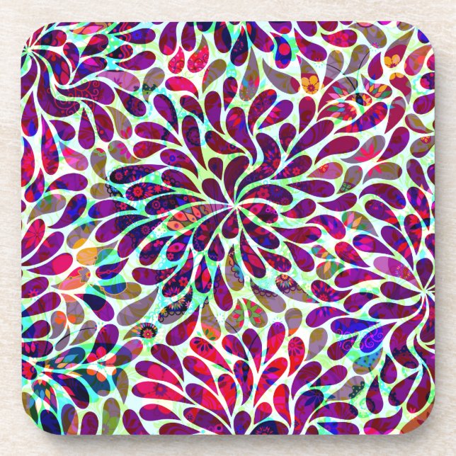 Posavasos Diseño floral abstracto colorido (Frente)