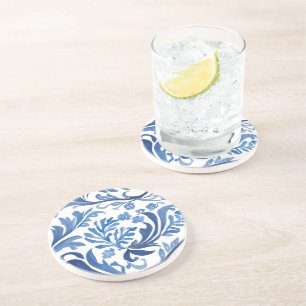 Posavasos Diseño floral azul y blanco   Patrón de chinoiseri