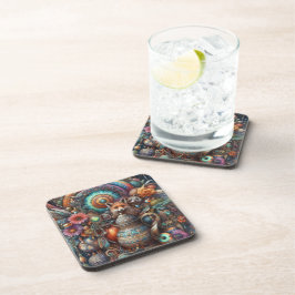Posavasos Diseño floral de Boho Fox Raccoon