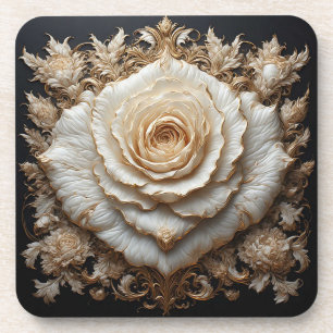 Posavasos Diseño Floral de Marfil Ornamentado con Rosa Blanc
