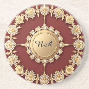 Posavasos Diseño Floral Dorado Ornamentado