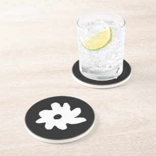 Posavasos diseño floral, flor blanca y negra