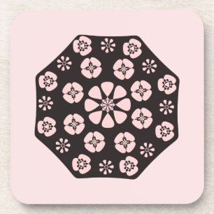 Posavasos Diseño floral negro/rosa