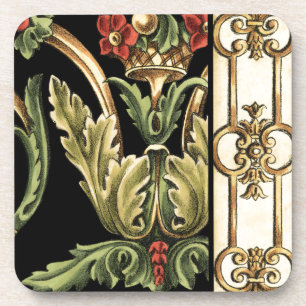 Posavasos Diseño floral ornamental con fronteras negras