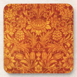 Posavasos Diseño floral rojo y amarillo dorado de Wm Morris