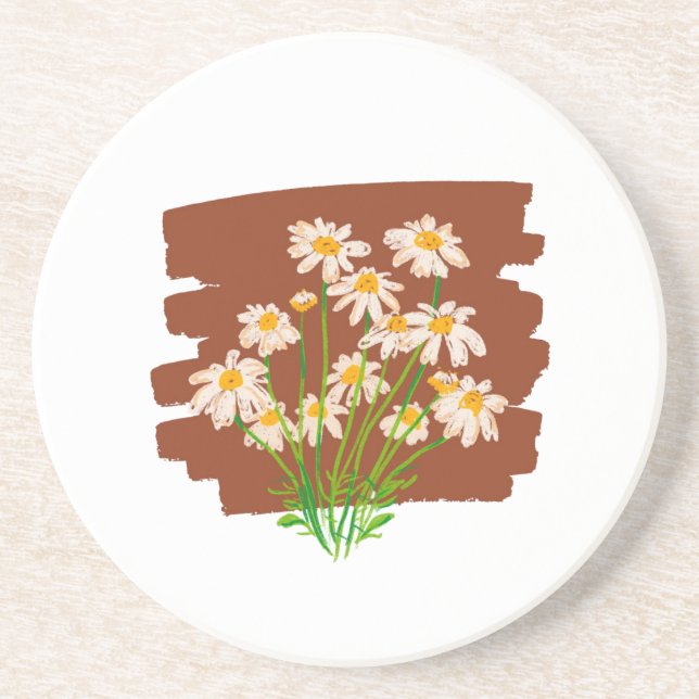 Posavasos Diseño floral rústico sobre fondo marrón (Frente)