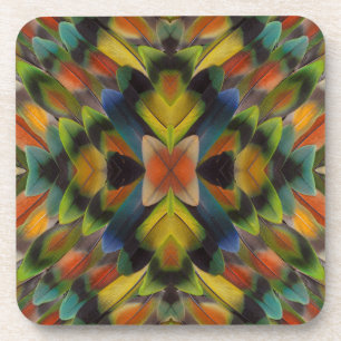 Posavasos Diseño fractal de plumas de inseparables