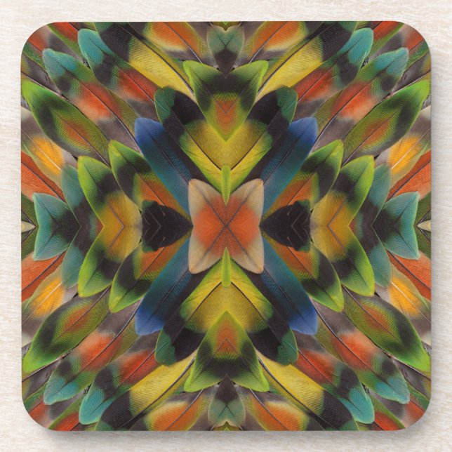 Posavasos Diseño fractal de plumas de inseparables (Frente)