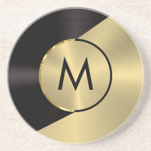 Posavasos Diseño geométrico de aspecto metálico negro y dora