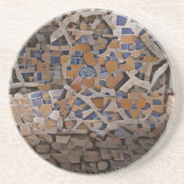 Posavasos Diseño geométrico de ladrillos azules de mosaico m (Frente)