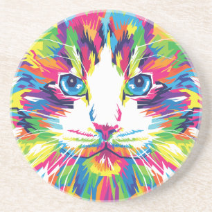 Posavasos Diseño geométrico prismático de cara de gato-32453
