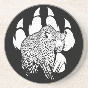 Posavasos Diseño gráfico de huellas de panteras en blanco y