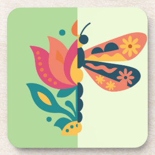Posavasos Diseño gráfico de insecto y flor juguetón