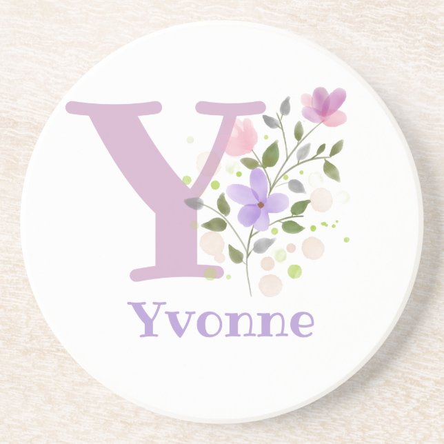 Posavasos Diseño inicial de nombre y flores más (Frente)