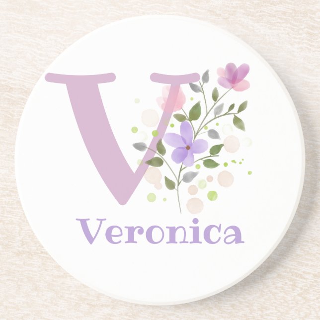 Posavasos Diseño inicial de nombre y flores más (Frente)