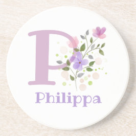 Posavasos Diseño Inicial Más Nombre y Flores