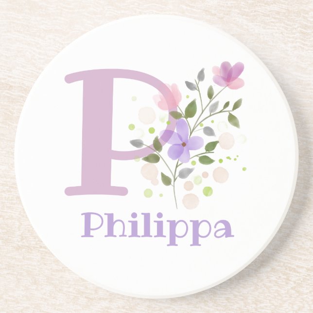 Posavasos Diseño Inicial Más Nombre y Flores (Frente)