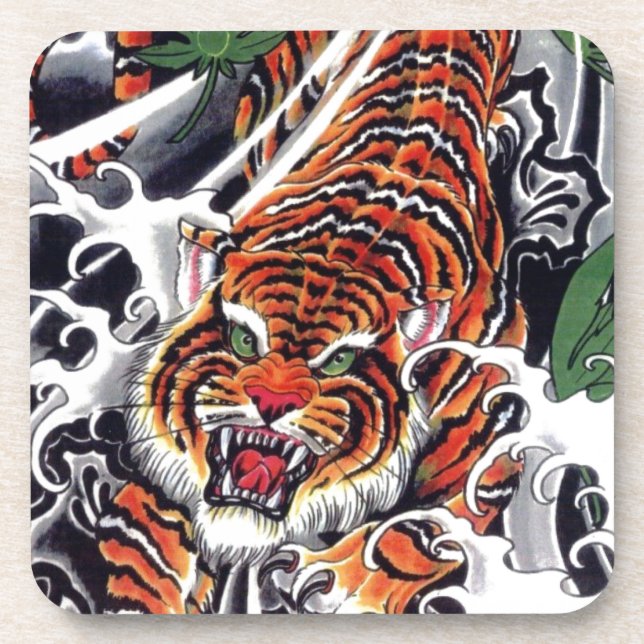 Posavasos Diseño japonés de tigre y arce (Frente)