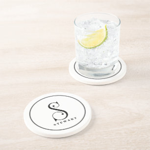 Posavasos Diseño Monograma inicial S, Apellido Editable