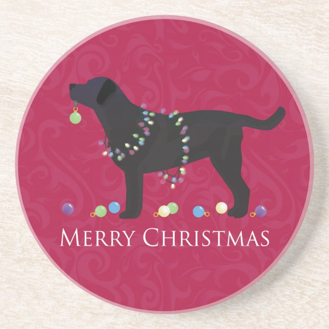 Posavasos Diseño navideño de Black Lab Merry (Frente)