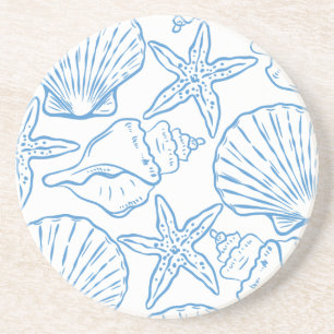 Posavasos Diseño Playero de Conchas Azules y Blancas