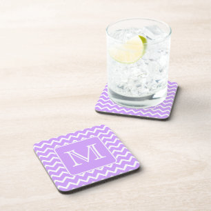 Posavasos Diseño púrpura y blanco de Chevron. Monograma de