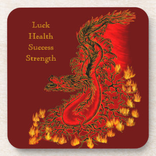 Posavasos Diseño rojo y dorado de China Dragon