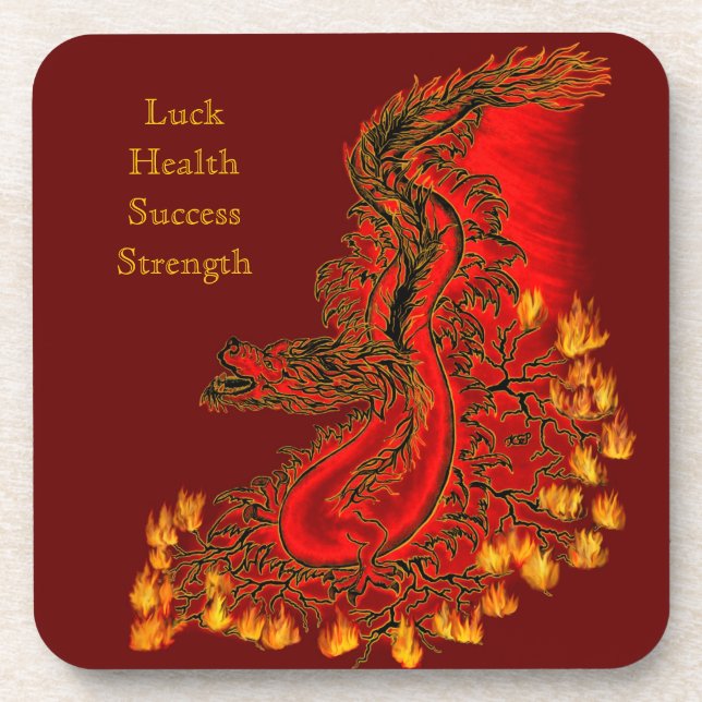 Posavasos Diseño rojo y dorado de China Dragon (Frente)