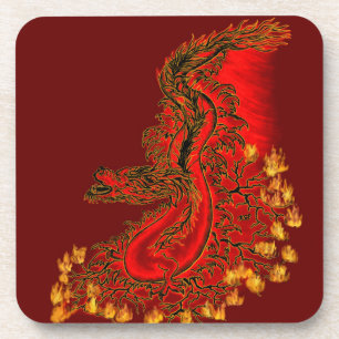 Posavasos Diseño rojo y dorado de China Dragon