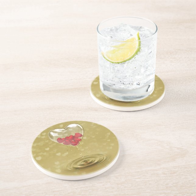 Posavasos Diseño romántico del corazón de vidrio (Lado)