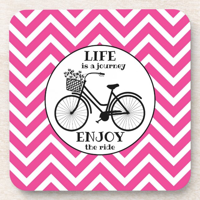 Posavasos Disfruta de la cita del chevron rosa de la bicicle (Frente)