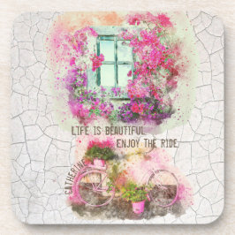 Posavasos Disfruta Del Paseo | Bicicleta acuarela con flores