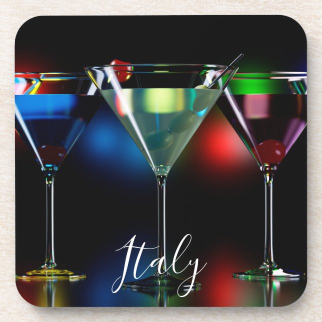 Posavasos Distintos cócteles en gafas de martini con luces (Frente)