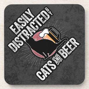 Posavasos Distracción fácil por gatos y cerveza