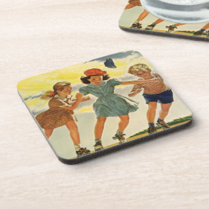 Posavasos Diversión de patinaje sobre ruedas vintage para ni