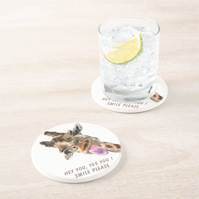 Posavasos Divertida jirafa de la lengua y el juguetón del vi (Lado)