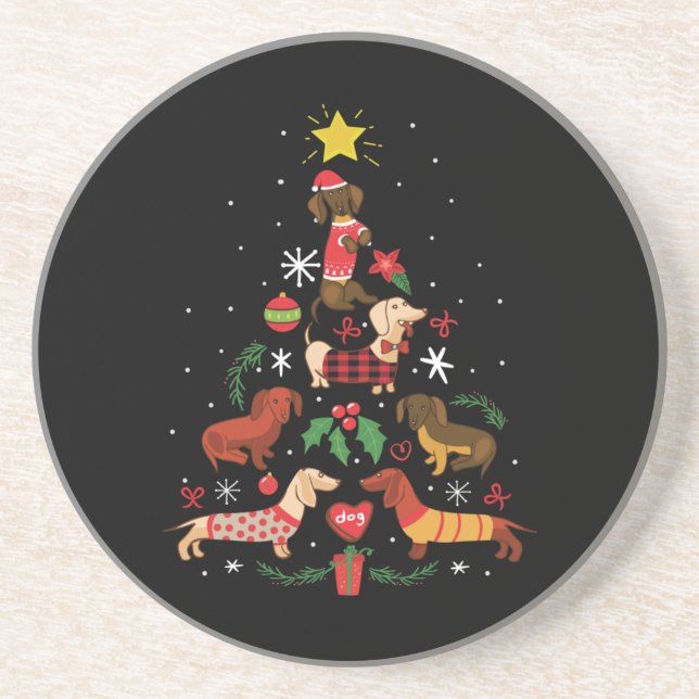 Posavasos Divertido árbol de Navidad Dachshund (Frente)